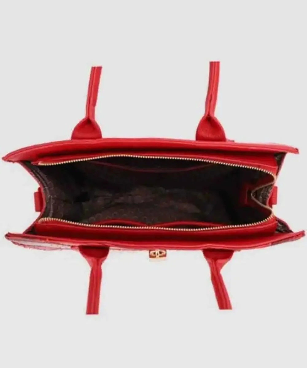 2-in-1 Crocodile Pattern Padlock Accent Satchel Wallet SET - RED